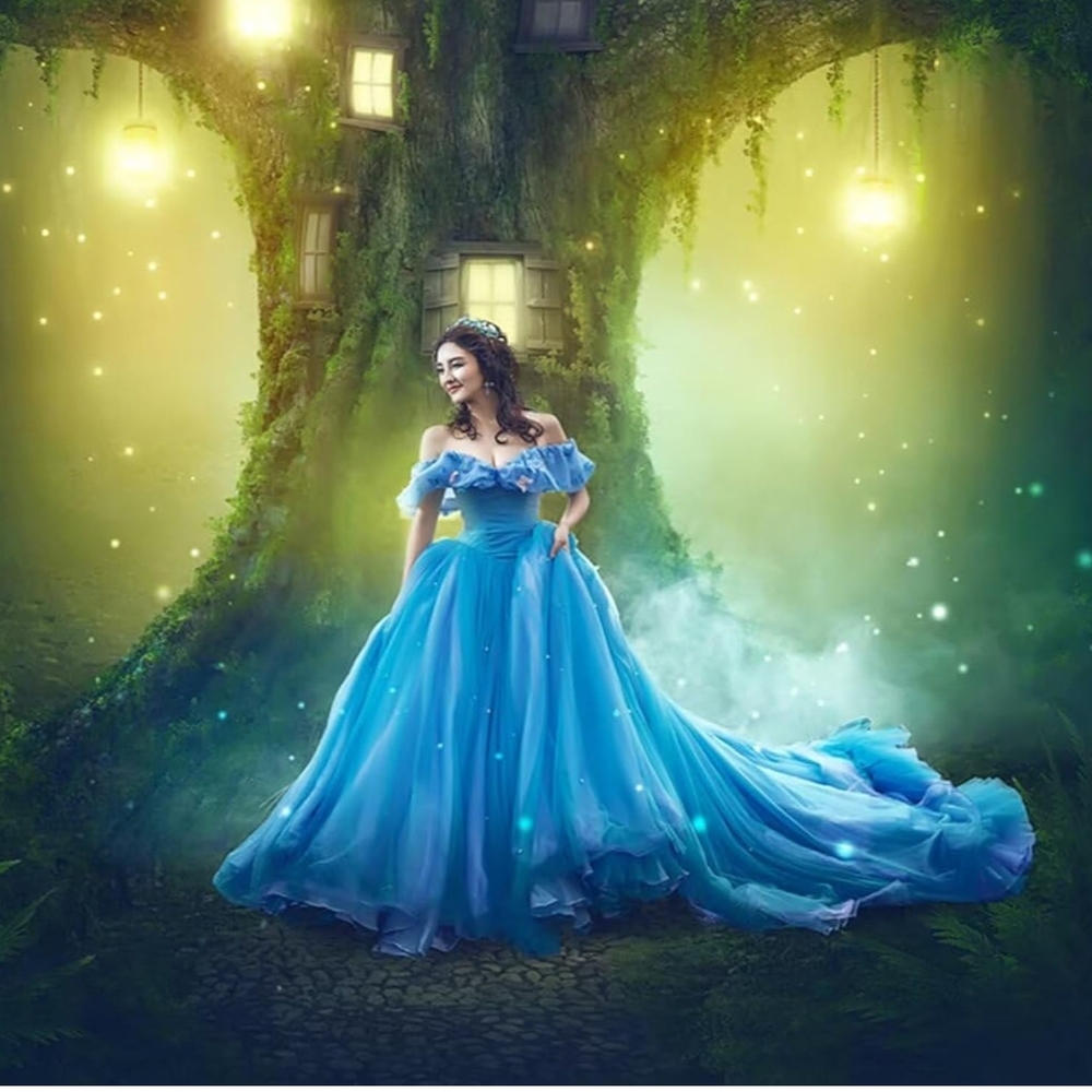 Elegant Blue Off-Shoulder Prom Dress